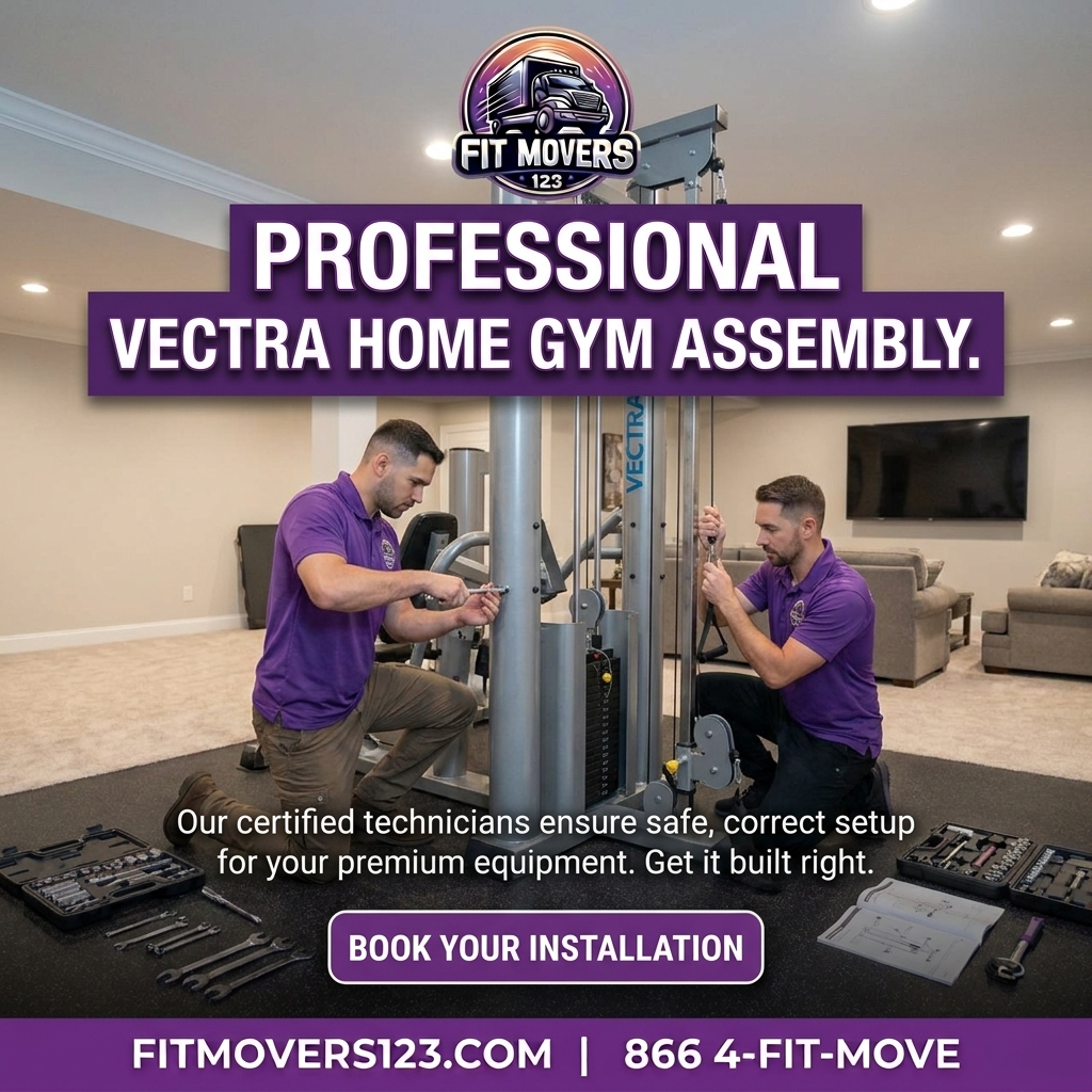 FitMovers123 technician photographing and labeling the cable routing of a home gym system before professional disassembly for transport