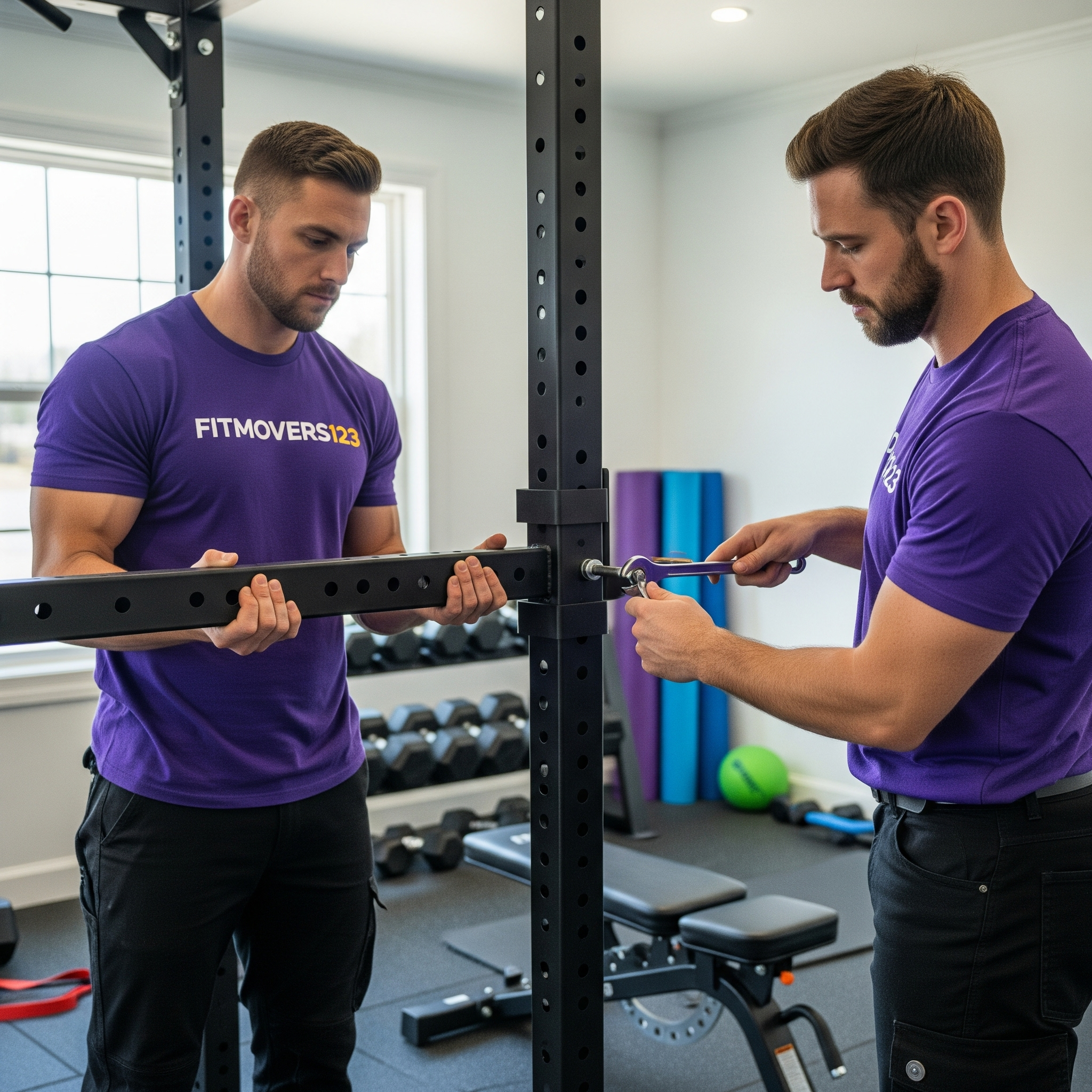 Professional Titan Fitness power rack moving and installation by FitMovers123 certified specialists